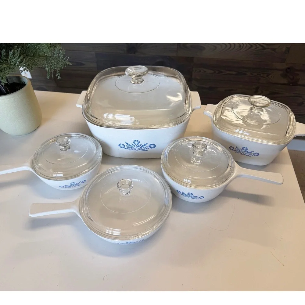 Vintage Corning Ware Blue Cornflower Casserole Skillet Saucepan Set 10pc